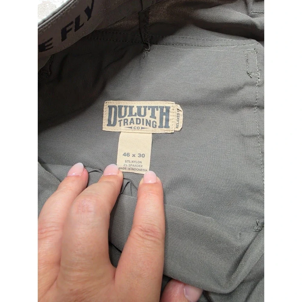 Duluth Trading Co Flex Dry On The Fly 5 pocket Pants Mens 46 x 30 Gray Relax Fit